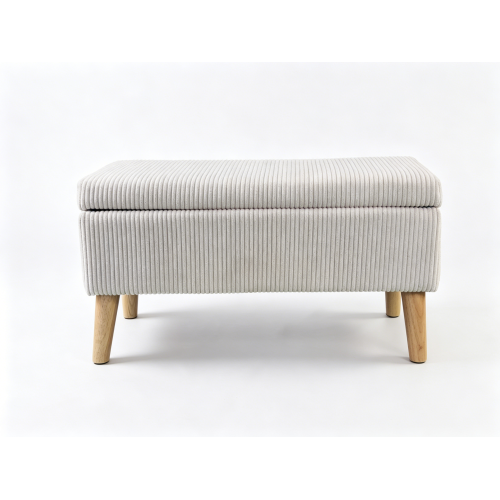 32 inch Beige Corduroy Storage Ottoman Bench with Flip Top