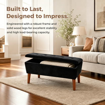 42 inch Linen Ottoman Bench with Wood Legs, Modern Entryway Seat