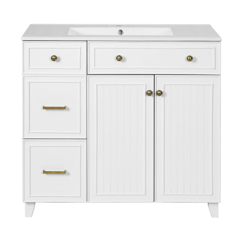 36" Bathroom Vanity with Ceramic Sink, Standard and Double-Layer Drawers, Soft Close Doors, Adjustable Shelves, Modern Storage Cabinet for Small and Medium Bathrooms
