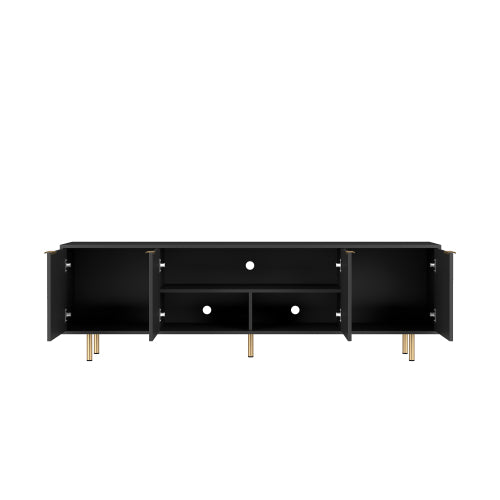 Black Fluted 68 Inch Modern TV Console, Storage Media Cabinet for TVs Up to 55 Inch