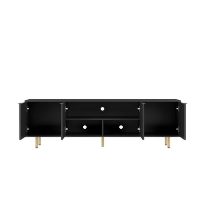 Black Fluted 68 Inch Modern TV Console, Storage Media Cabinet for TVs Up to 55 Inch