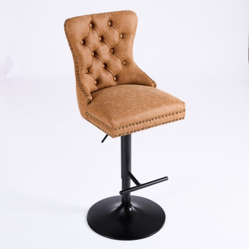 Aged and Retro PU Swivel Barstools Adjusatble Seat Height from 26-33 Inch, Modern Bar Stools with Backs Comfortable Tufted for Home Pub and Kitchen Island (Orange,Set of 2)