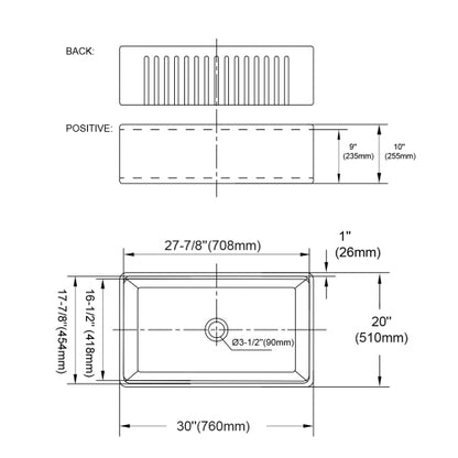 30 Inch Fireclay Farmhouse Sink-30"x 20"White Workstation Reversible Ceramic Farm Apron Front Kitchen Sink