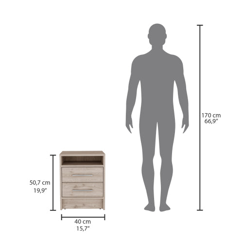 Light Gray 2-Drawer Nightstand with Top Shelf