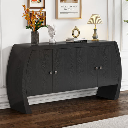 Four-Door Ash Veneer Storage Cabinet with Curved Legs, Perfectly Suited for Hallways, Entrances, and Living Rooms