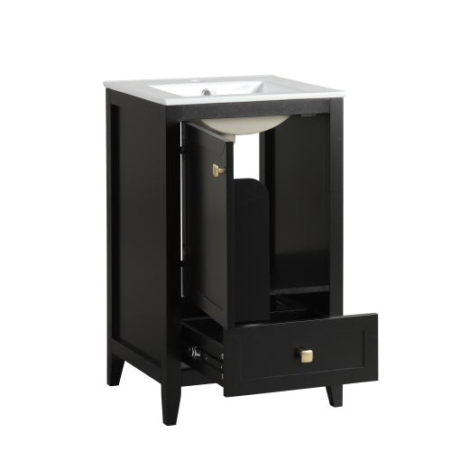 20" Bathroom Vanity with Sink, Bathroom Cabinet with Soft Closing Door, Storage Rack and A Drawer, Black