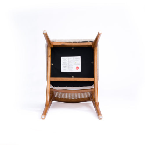 Mid Century Rattan Dining Chairs Set of 2, Solid Rubber Wood Side Chairs with Cane Rattan Back