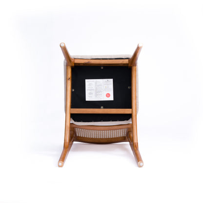 Mid Century Rattan Dining Chairs Set of 2, Solid Rubber Wood Side Chairs with Cane Rattan Back