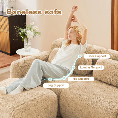 114 inch  Light-Khaki Plush Modular Sectional Sofa, Buckle Connection, No Assembly