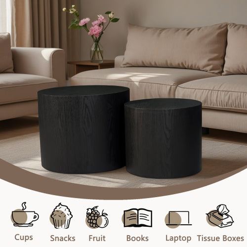 Set of 2 Matte Black Nesting Coffee Tables with Non-Slip Feet