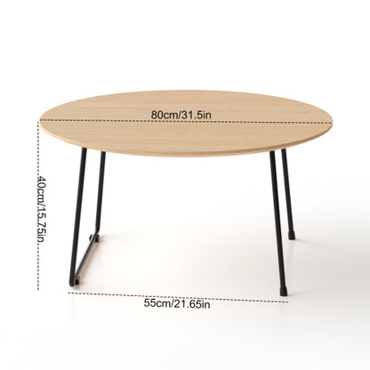 Round Oak Veneer Coffee Table with Carbon Steel Legs