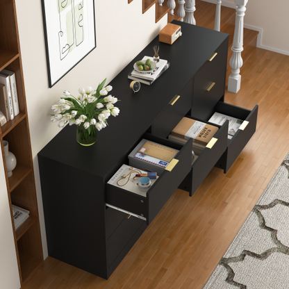 Black 9 Drawer Dresser, 63" Large Deep Chest of Drawers, Wooden Dresser Storage Cabinet with 9 Drawers for Bedroom, Long Dressers for Living Room, Hallway
