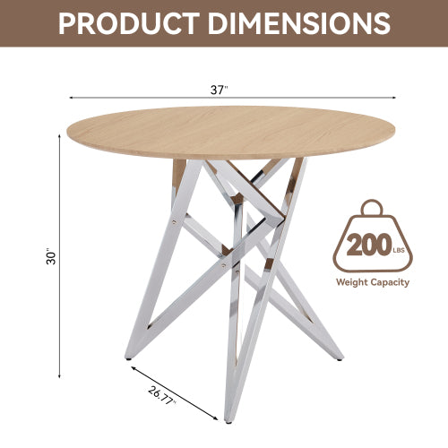 Small Round Dining Table with Silver Metal Legs, Burlywood