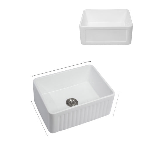 Small Farmhouse Sink - 24 x 18 x 10 inch Kitchen Sink White Apron-Front Ceramic Single Bowl Small Reversible Farm Sink Laundry Room Sink