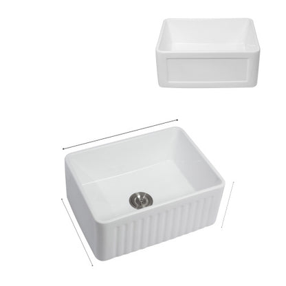 Small Farmhouse Sink - 24 x 18 x 10 inch Kitchen Sink White Apron-Front Ceramic Single Bowl Small Reversible Farm Sink Laundry Room Sink
