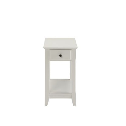 White Accent Table Drawer Shelf Storage Tapered Leg Bronze Handle Unit