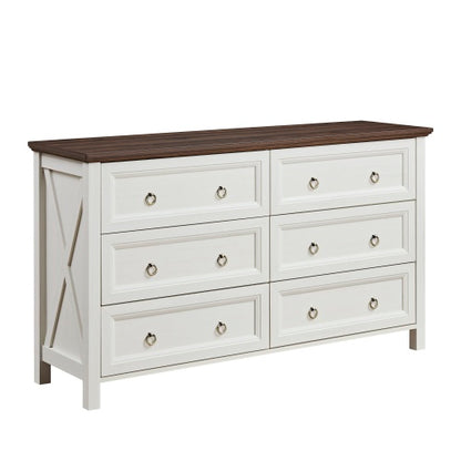 6 Drawers Dresser for Bedroom, Wood Rustic Wide Chest of Drawers, Storage Dressers Organizer for Bedroom, Living Room, Hallway