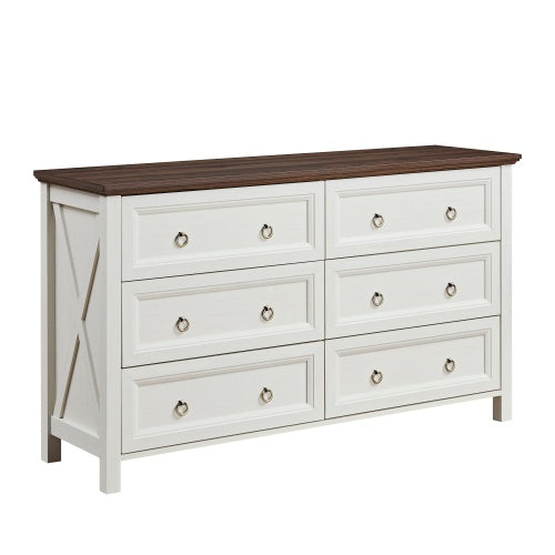 6 Drawers Dresser for Bedroom, Wood Rustic Wide Chest of Drawers, Storage Dressers Organizer for Bedroom, Living Room, Hallway