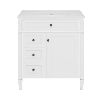 30'' Bathroom Vanity with Top Sink, Modern Bathroom Storage Cabinet with 2 Drawers and a Tip-out Drawer, Single Sink Bathroom Vanity