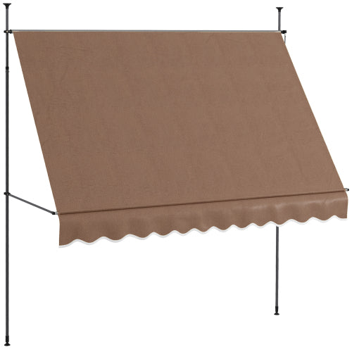 Outsunny Manual Retractable Awning, 118" Non-Screw Freestanding Patio Sun Shade Shelter with Support Pole Stand and UV Resistant Fabric, for Window, Door, Porch, Deck, Coffee