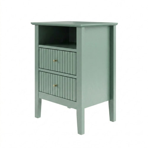 Green Fluted Nightstand with Soft-Close Drawers