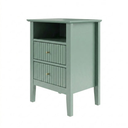 Green Fluted Nightstand with Soft-Close Drawers