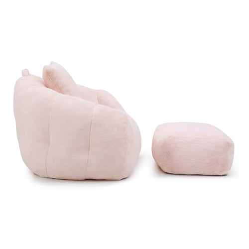 Oversized Shell-Shaped Faux-Fur Giant Bean Bag Chair with Matching Footstool
