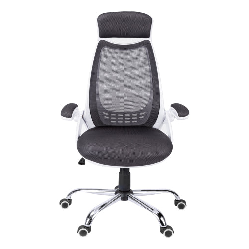 Office Chair, Adjustable Height, Swivel, Ergonomic, Armrests, Computer Desk, Work, Grey Mesh, Chrome Metal, Contemporary, Modern