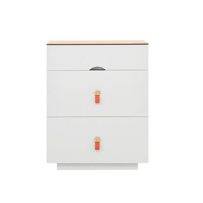 3-Drawer 30'' Nightstand with  LED Light, Modern Nightstand with 3 Storage Drawers, Bedside Table with Glass Top Jewelry Storage and Faux Leather Handles for Bedroom, Livingroom, Cloakroom, White