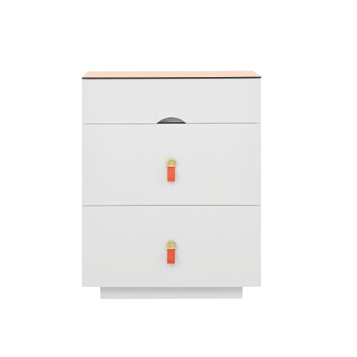 3-Drawer 30'' Nightstand with  LED Light, Modern Nightstand with 3 Storage Drawers, Bedside Table with Glass Top Jewelry Storage and Faux Leather Handles for Bedroom, Livingroom, Cloakroom, White