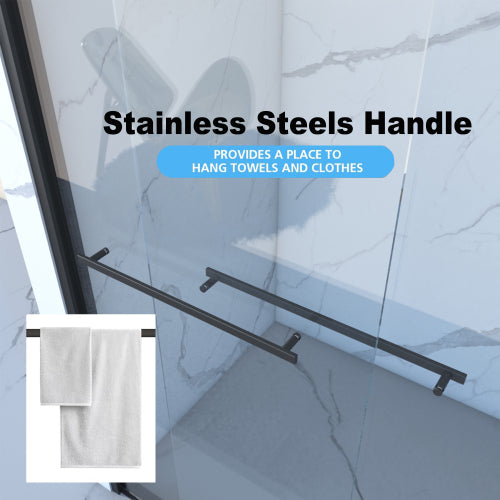 56-60"x70" Aluminum Frame Double Sliding Shower Door,Bypass Bathroom Sliding Door with Premium 5/16" (8mm) Clear Tempered Glass, Black Hardware Sliding Glass Shower Enclosure,Matte Black Finished