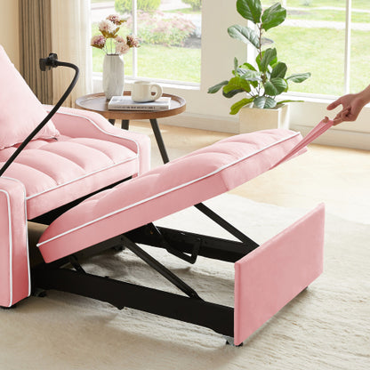 Pink 3-In-1 Convertible Sleeper Chair Bed with USB & Type-C Port