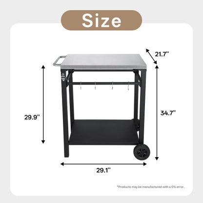 2-Tier Outdoor Grill Cart with Locking Wheels & Tool Hooks, Movable BBQ Prep Table, Rolling Serving Bar Cart for Patio, Backyard, Pizza Oven Stand, Black
