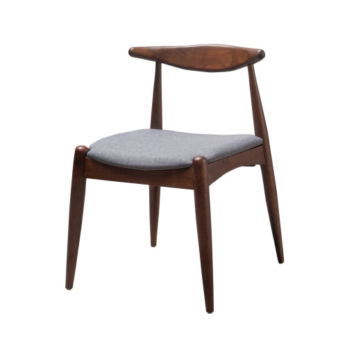 Set of 2 Rubberwood Dining Chairs with Ergonomic Backrest & Comfort Cushions, Walnut+Light Gray