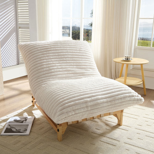 Accent Armless Lazy Sofa Single Seat Corduroy Fabric Off White 36.2inch x 43.3inch x 27.6inch