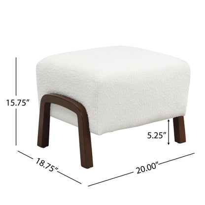 White Boucle Upholstered Ottoman with Solid Wood Legs, Contemporary Multifunctional Accent Footrest Stool
