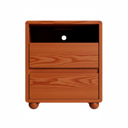 20inch Modern Nightstand with 2 Drawers And Shelves Solid Wood Night Stand with Charger Station Mid Century Bedside Table Curved Wood Side Table-Walnut