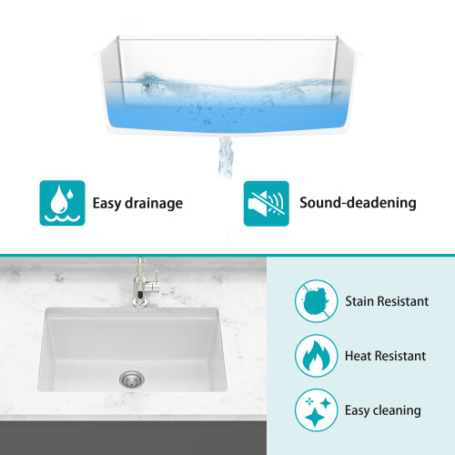 Quartz Kitchen Sink - 28"x19"x9.65" White granite composite Workstation undermount kitchen sink