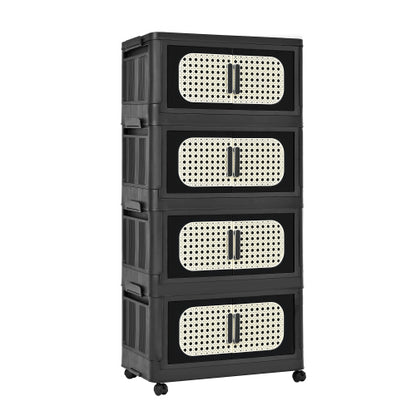 Retro Black 4 Tier Folding Storage Cabinet with Wheels Collapsible Magnetic Door 20 Inch