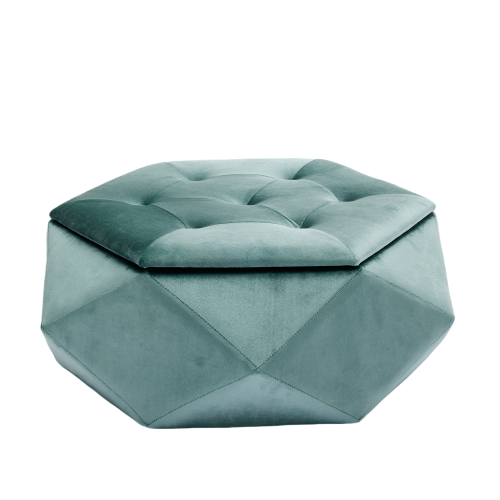 34 inch Green Polygon Velvet Storage Ottoman, Diamond Tufted Upholstered Footrest for Living Room & Bedroom Storage