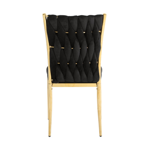 Velvet Upholstered Dining Chairs with Metal Legs, Set of 2, Black