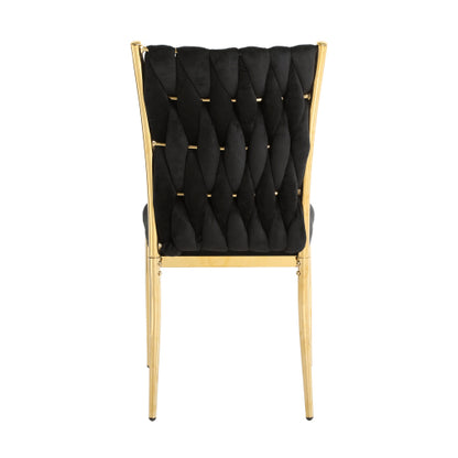 Velvet Upholstered Dining Chairs with Metal Legs, Set of 2, Black