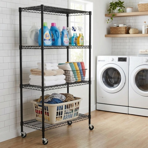 4-Tier Rolling Metal Wire Shelving Rack with Locking Wheels