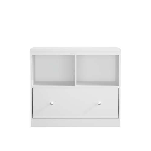 White Kids Storage Cabinet 2 Open Shelves With Full-Width Drawer Anti-Tip Design For Playroom Nursery