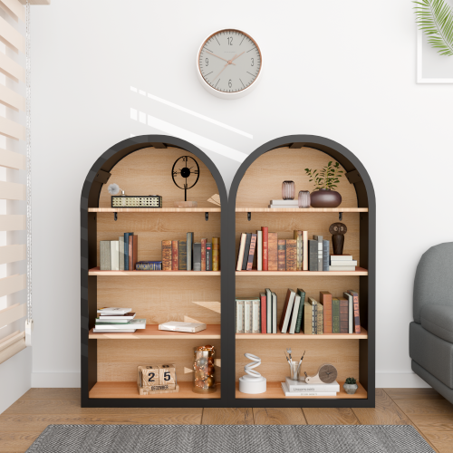 43 Inch Black Arched 4-Tier MDF Bookshelf Home Decorative Storage Display Shelf