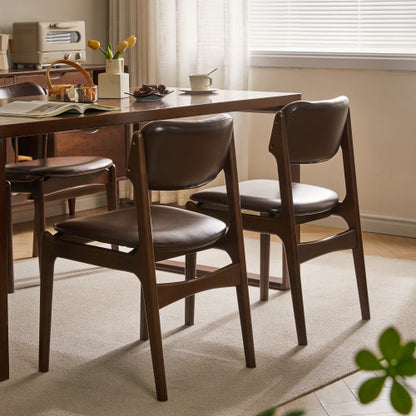 Single Brown PU Leather Armless Dining Side Chair, Solid Wood Walnut Frame, Ergonomic Open Back for Dining Room, Cafe & Office