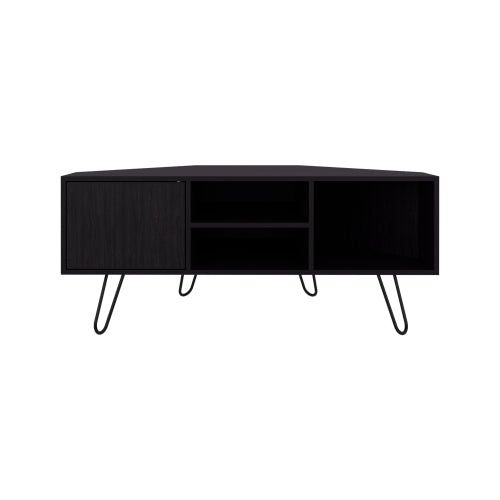 Corner Minimalist TV Stand with 3 Open Shelves & Single Door Storage Cabinet for Bedroom Living Room