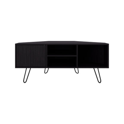 Corner Minimalist TV Stand with 3 Open Shelves & Single Door Storage Cabinet for Bedroom Living Room