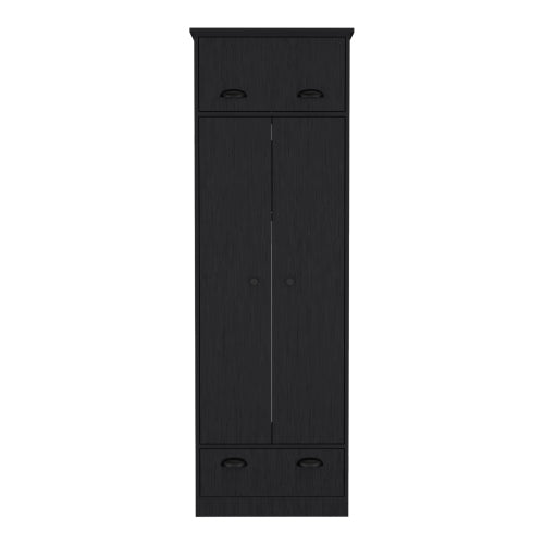 Armoire with 1 Drawer and 1 Hinged Drawer with Handles Black