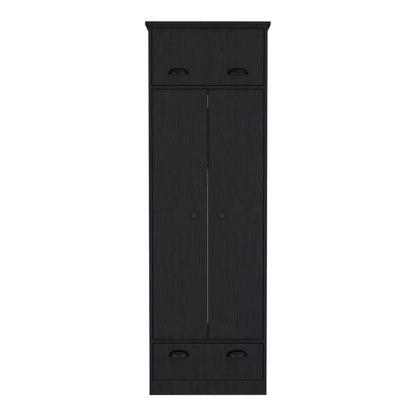 Armoire with 1 Drawer and 1 Hinged Drawer with Handles Black